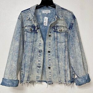 Plus Size Boutique Blue Denim Distressed Diamond Jacket Size 3X